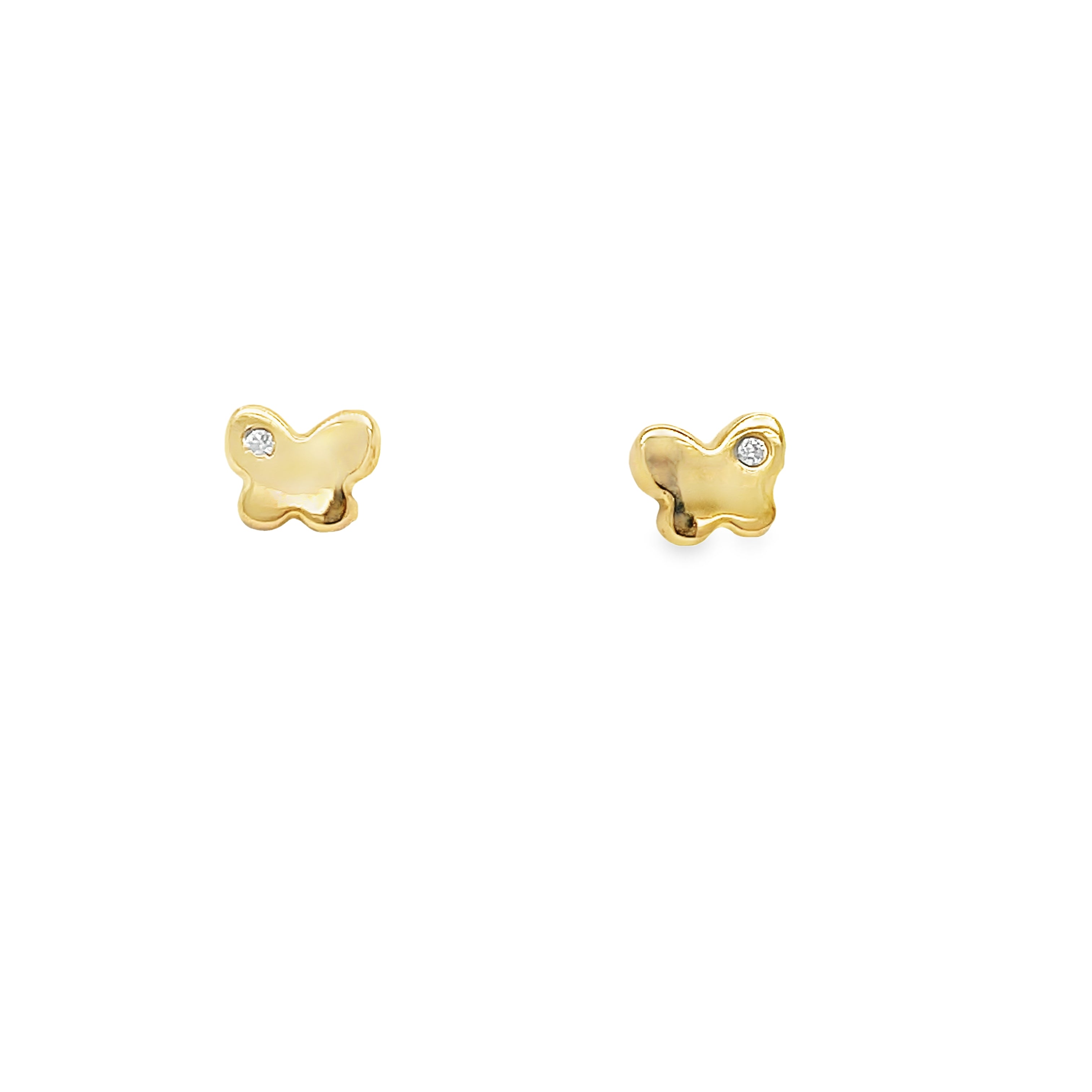 These 14k Yellow Gold Small Butterfly Baby Earrings are perfect for your little one. The butterfly design adds a touch of charm while the secure screw backs ensure they stay in place.&nbsp; Make a delicate and stylish addition to any baby's wardrobe.