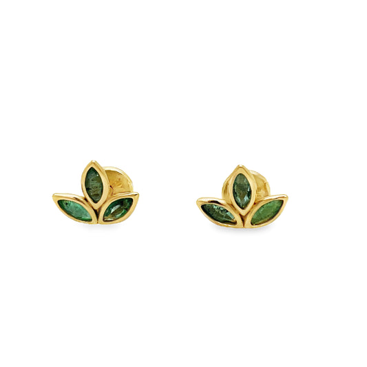 Front view of Children Emerald Flower Earrings