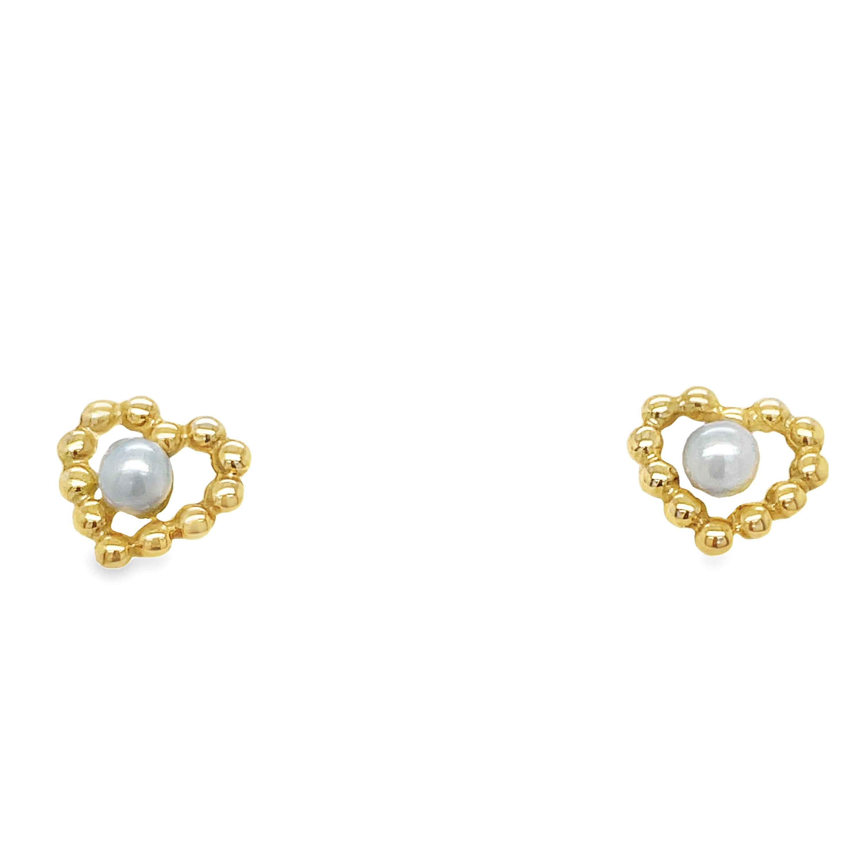 <p><span style="font-size: 0.875rem;">These exquisite flower earrings for babies feature 14k yellow gold construction with heart shape pearl shape securely affixed using baby screw backs.</span></p> <p>&nbsp;</p>