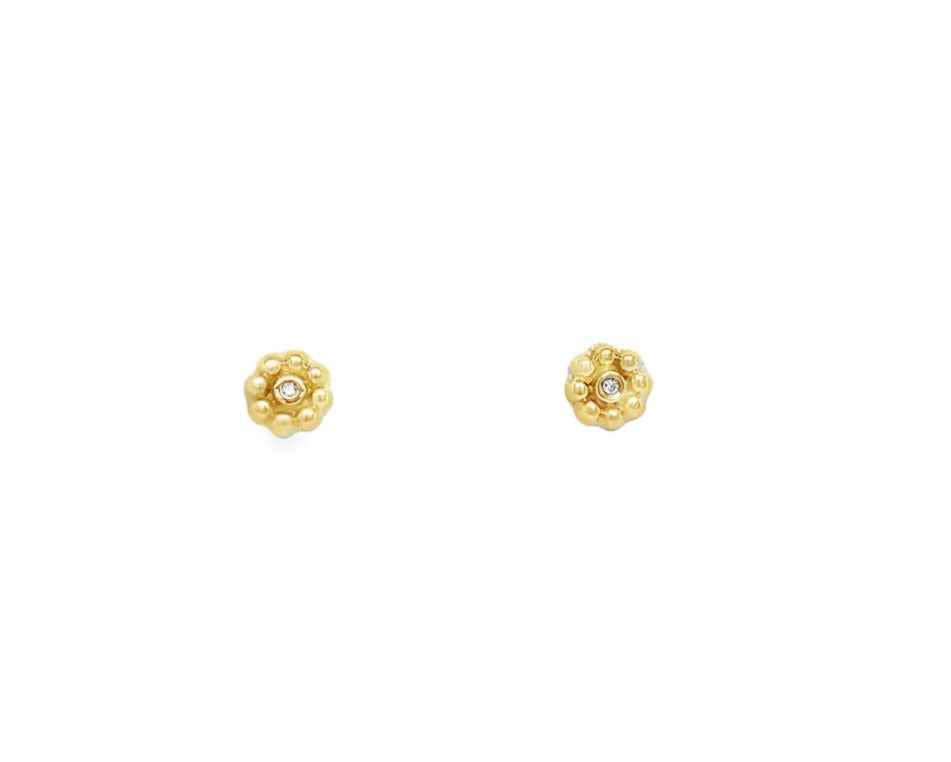 These 14K Gold Flower Earrings are the perfect choice for class and elegance. Handcrafted in 14k yellow gold, these earrings will be cherished for years as a timeless reminder of style. The screw backs provide a secure fit, making them safe for little ears.