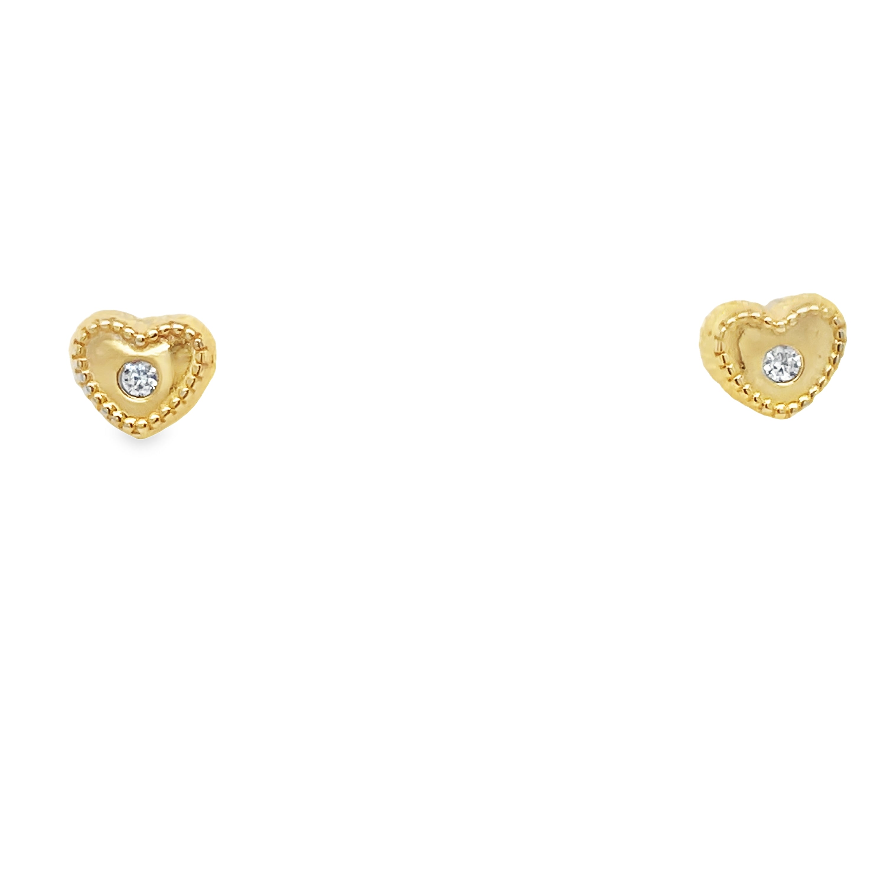 <p><span style="font-size: 0.875rem;">These exquisite flower earrings for babies feature 14k yellow gold construction with heart shape securely affixed using baby screw backs.</span></p> <p>&nbsp;</p>