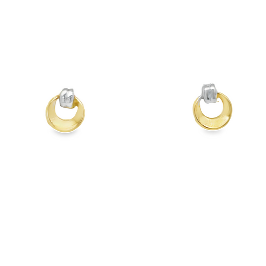 14K Two Tone Circle Earrings Front view
