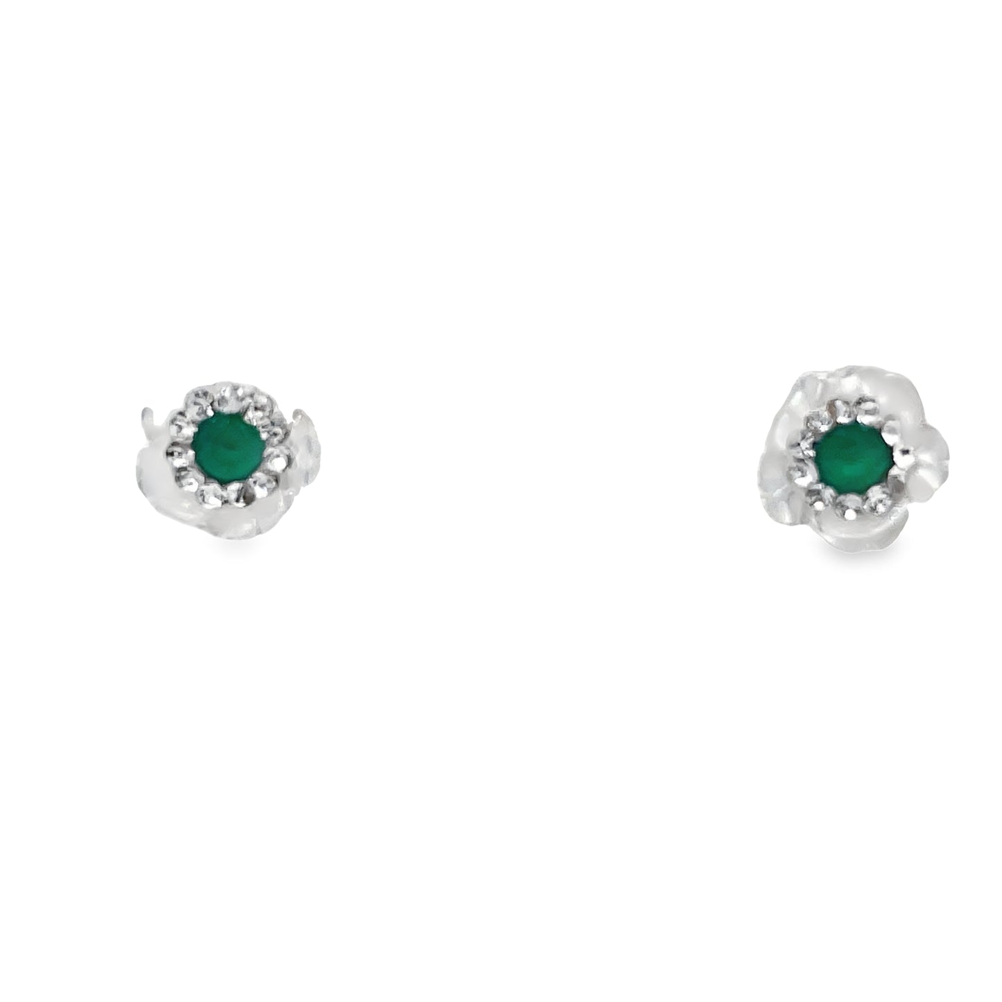 Front view of 14K Gold MOP & Emerald Baby Earrings