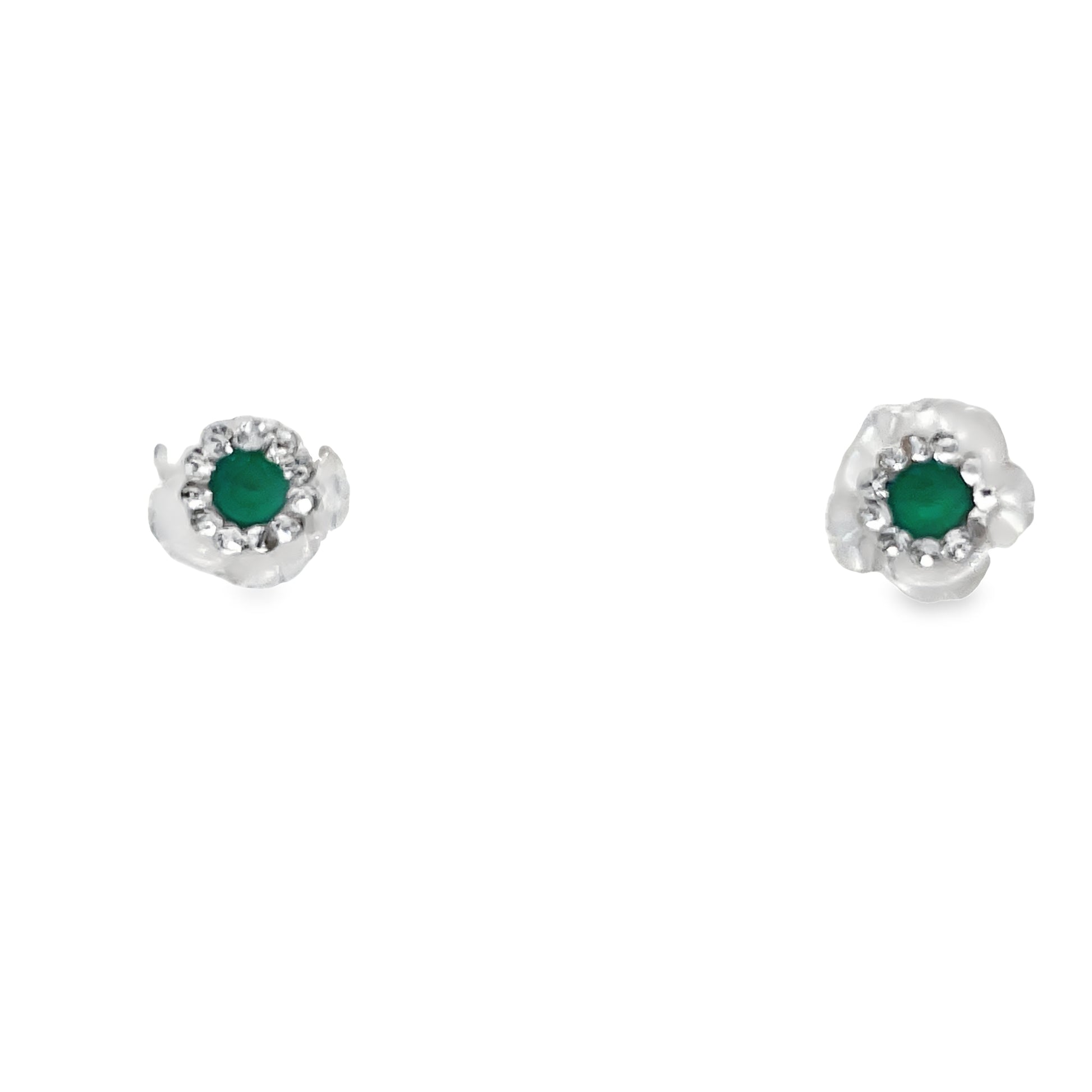 Front view of 14K Gold MOP & Emerald Baby Earrings