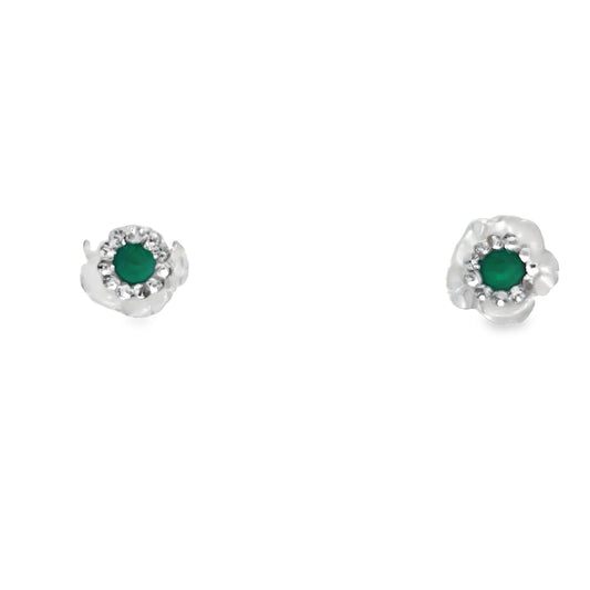Front view of 14K Gold MOP & Emerald Baby Earrings