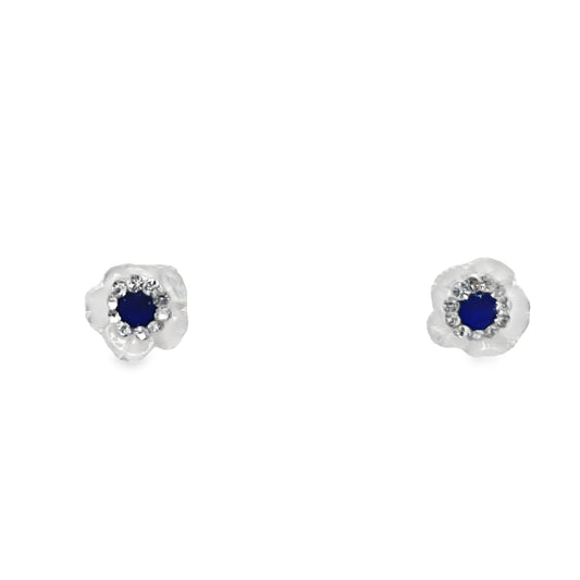 Front view of 14K Gold MOP & Sapphire Baby Earrings