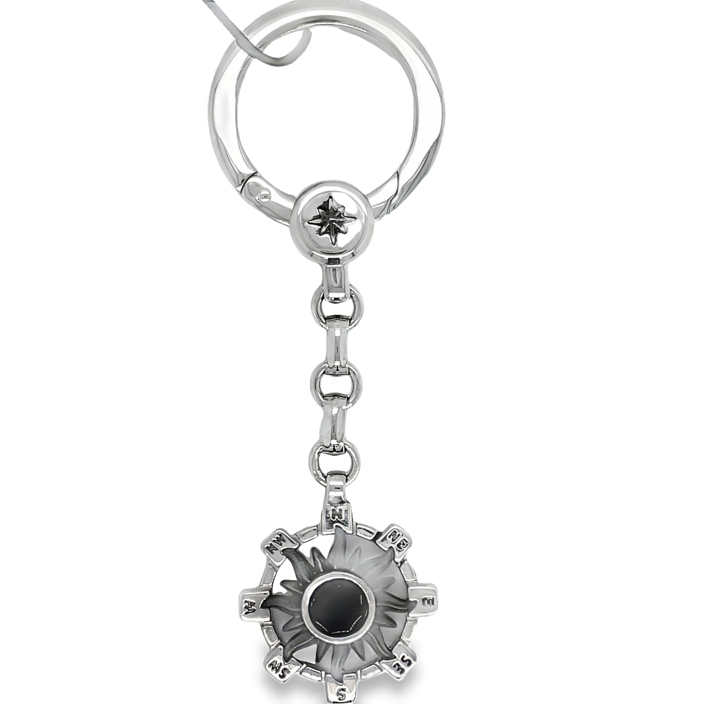 Front view of Zancan Compass Sterling Silver & Stainless-Steel Key Chain