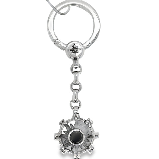 Front view of Zancan Compass Sterling Silver & Stainless-Steel Key Chain
