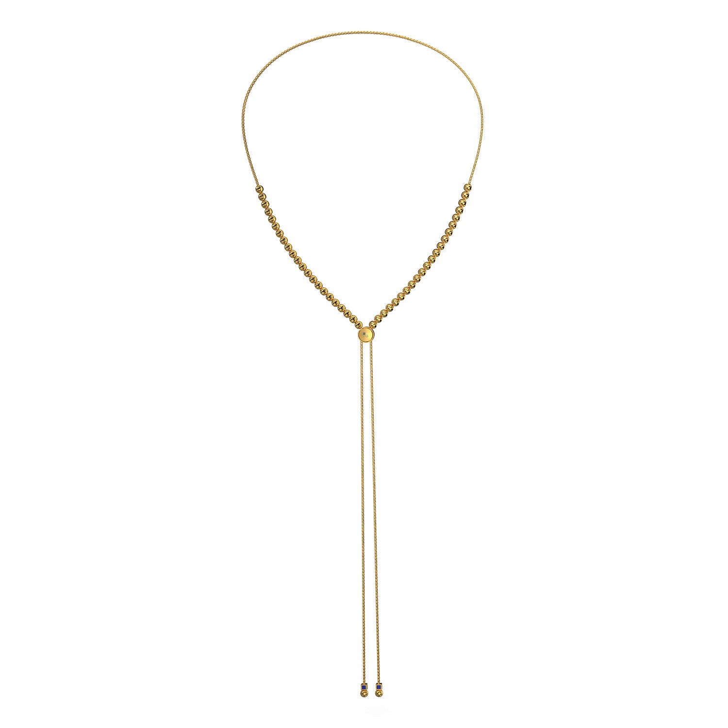 Front view of Yellow Gold Plated Sterling Silver Adjustable Bead Necklace