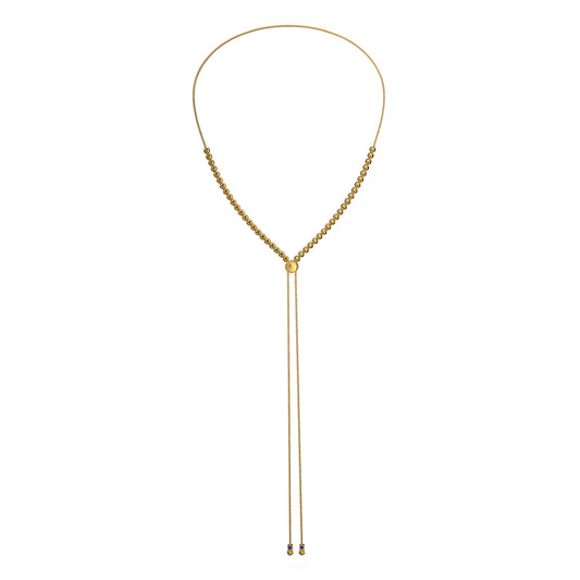 Front view of Yellow Gold Plated Sterling Silver Adjustable Bead Necklace