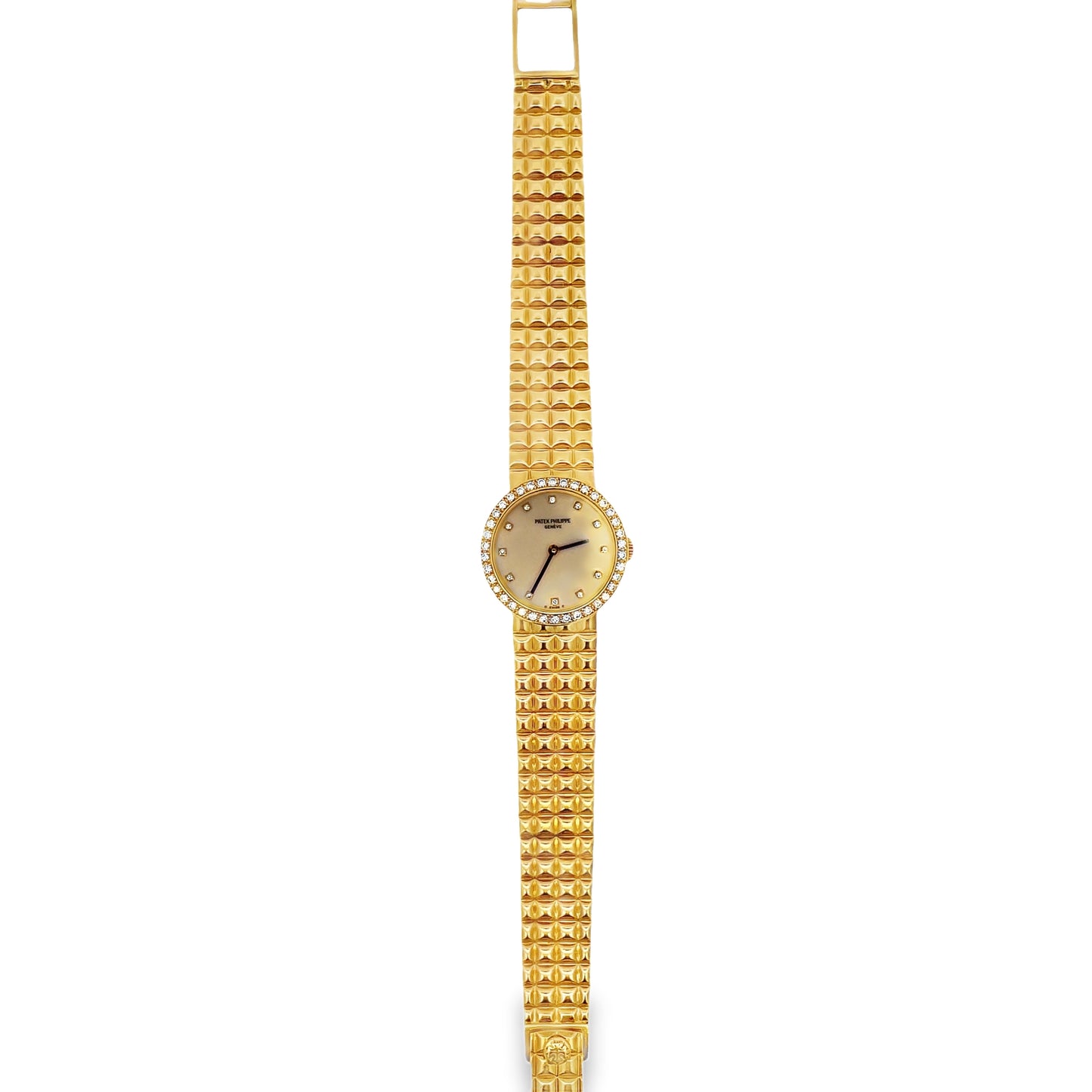 Top view of Estate 18k Yellow Gold Patek Phillipe Calatrava Diamond Watch 