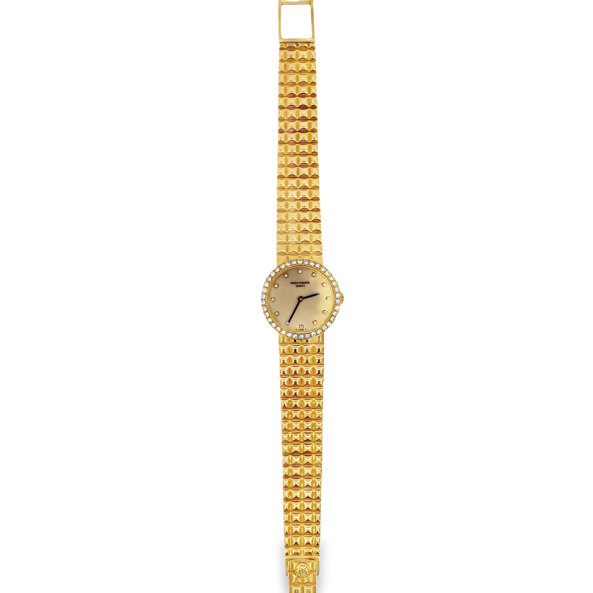 Top view of Estate 18k Yellow Gold Patek Phillipe Calatrava Diamond Watch 