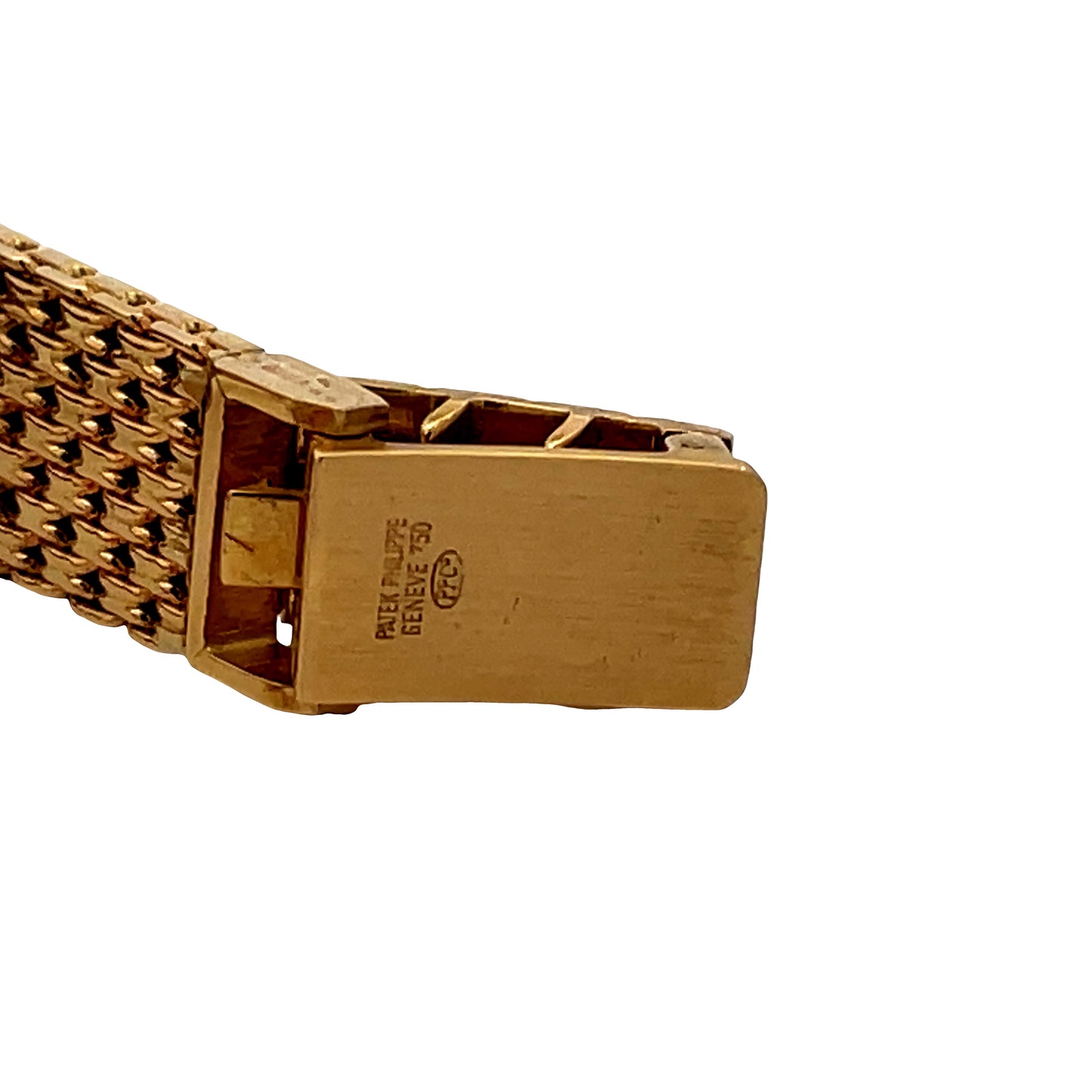 Side view of unclasped Estate 18k Yellow Gold Patek Phillipe Calatrava Diamond Watch 