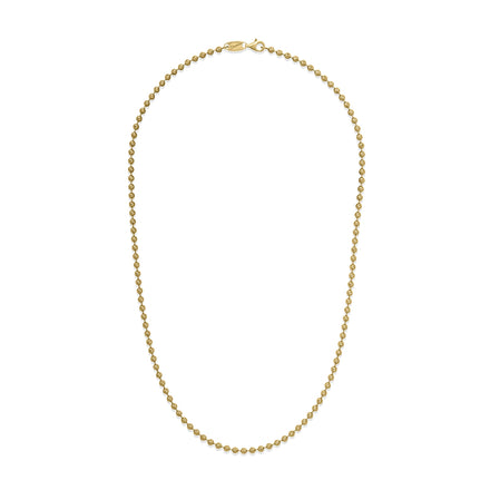 This Desmos Italian collection gold-plated small bead necklace features stylish diamond-cut beads of 3mm and a secure lobster catch. Enjoy the precise design of the necklace, with its 16" length, perfect for adding a sparkle of luxury to any ensemble.