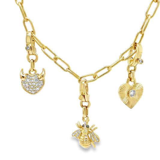 Custom Charm Yellow Gold Necklace Front view 