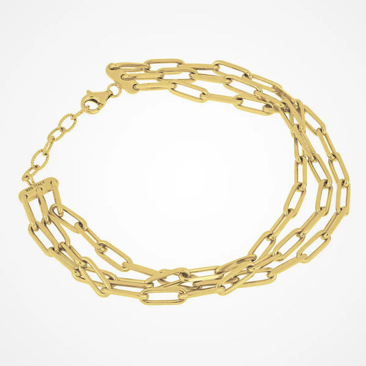 Top view of fastened Italian Made Yellow Gold Plated Triple Paperclip Bracelet