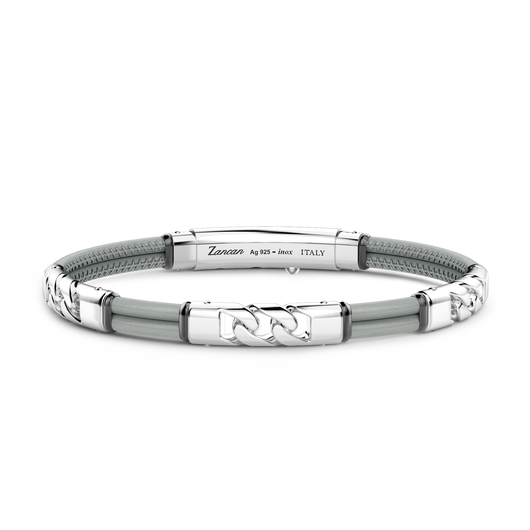 Upgrade your wrist game with the Zancan Sterling Silver Gray Leather Bracelet. Made in Italy with rhodium coating for durability, this bracelet features an adjustable clasp and a double row of gray leather for a sleek and stylish look. Sterling silver clasp adds a touch of elegance.