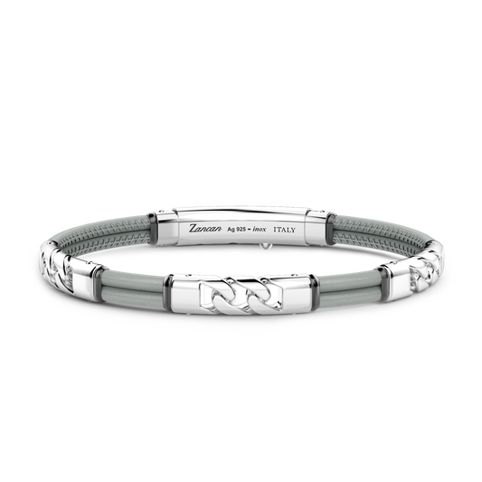 Zancan Sterling Silver Gray Leather Bracelet Top view with clasp fastened