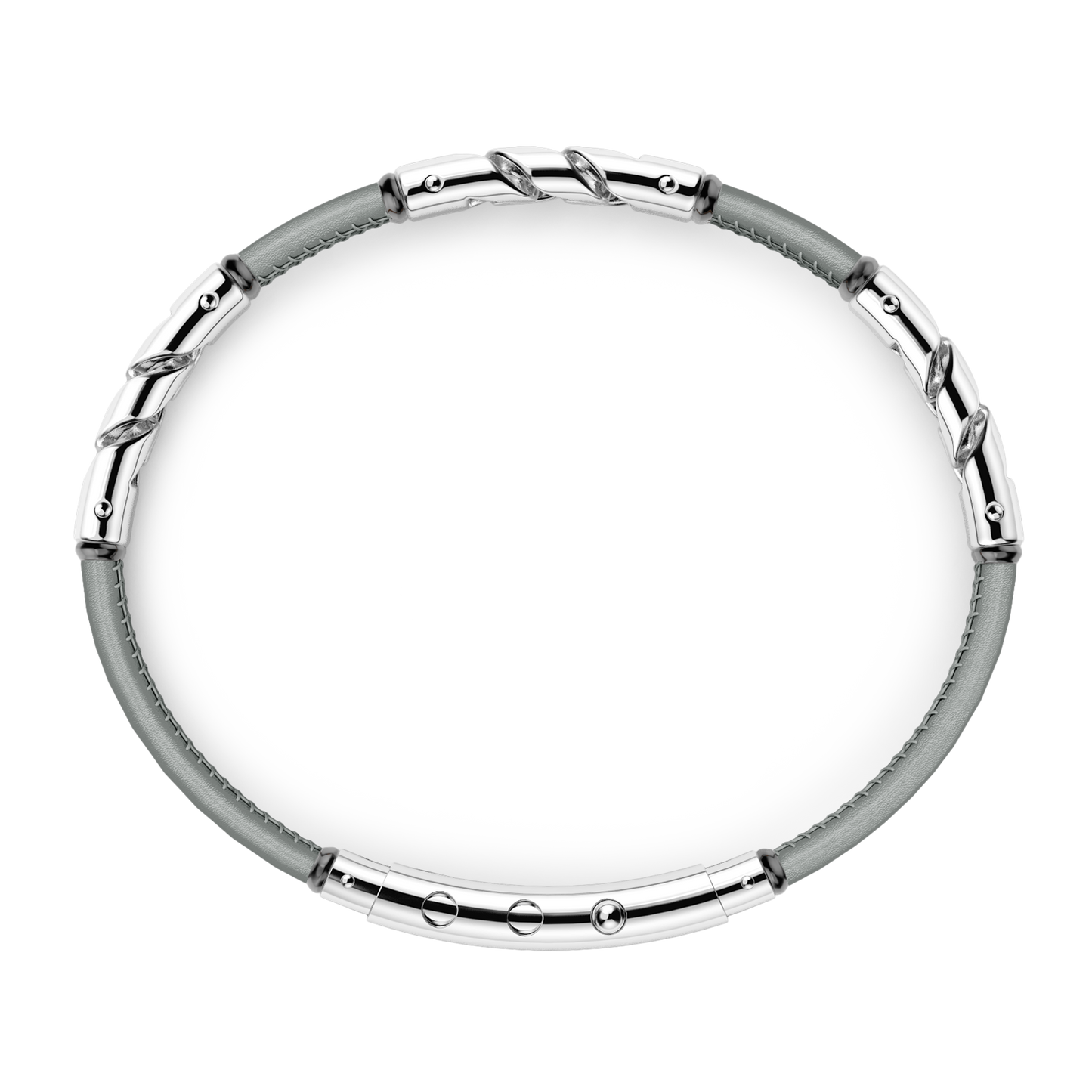 Zancan Sterling Silver Gray Leather Bracelet Top view with clasp fastened