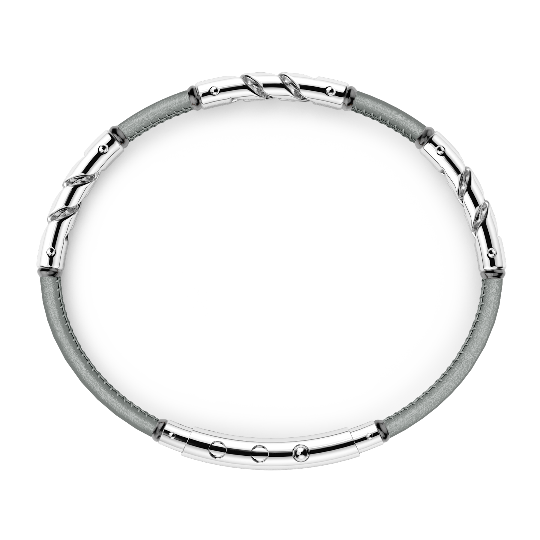 Zancan Sterling Silver Gray Leather Bracelet Top view with clasp fastened