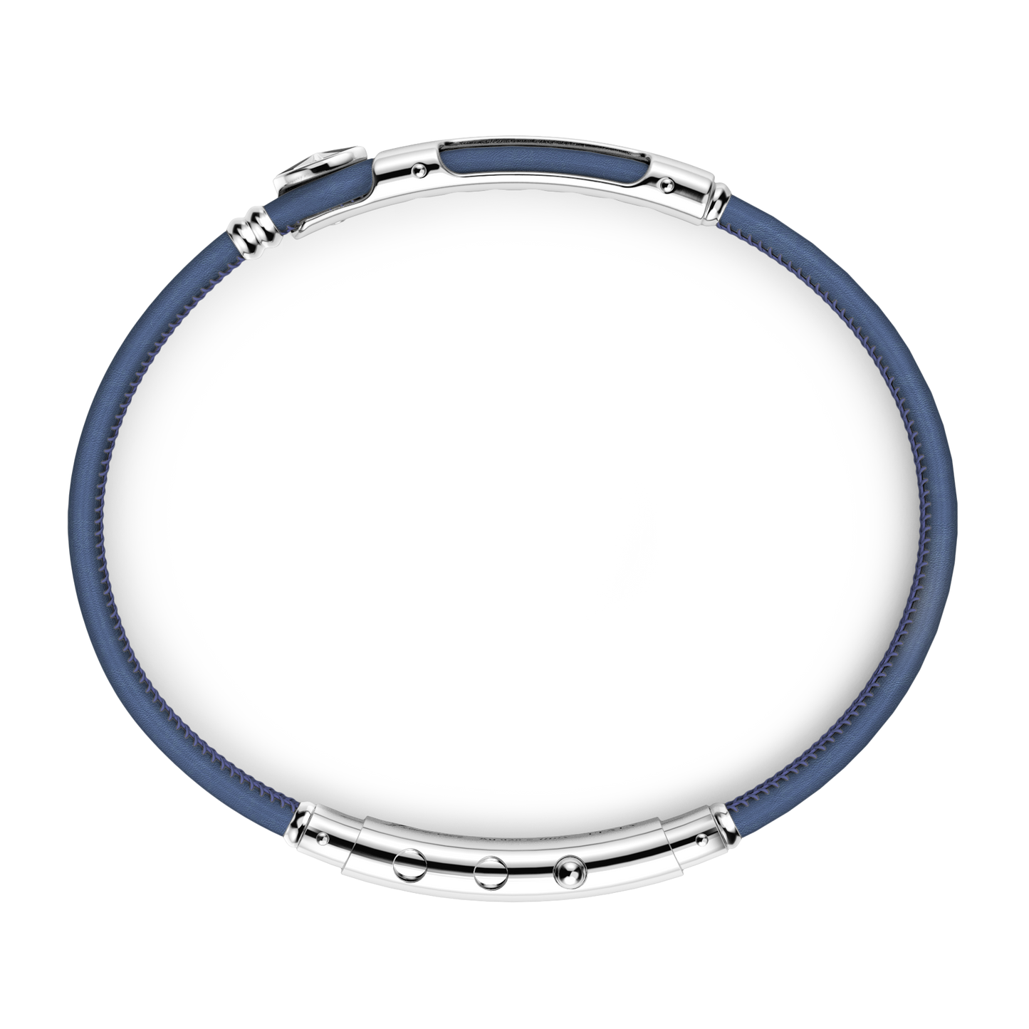 Zancan Blue Leather Sterling Silver Compass Bracelet Top view with clasp fastened