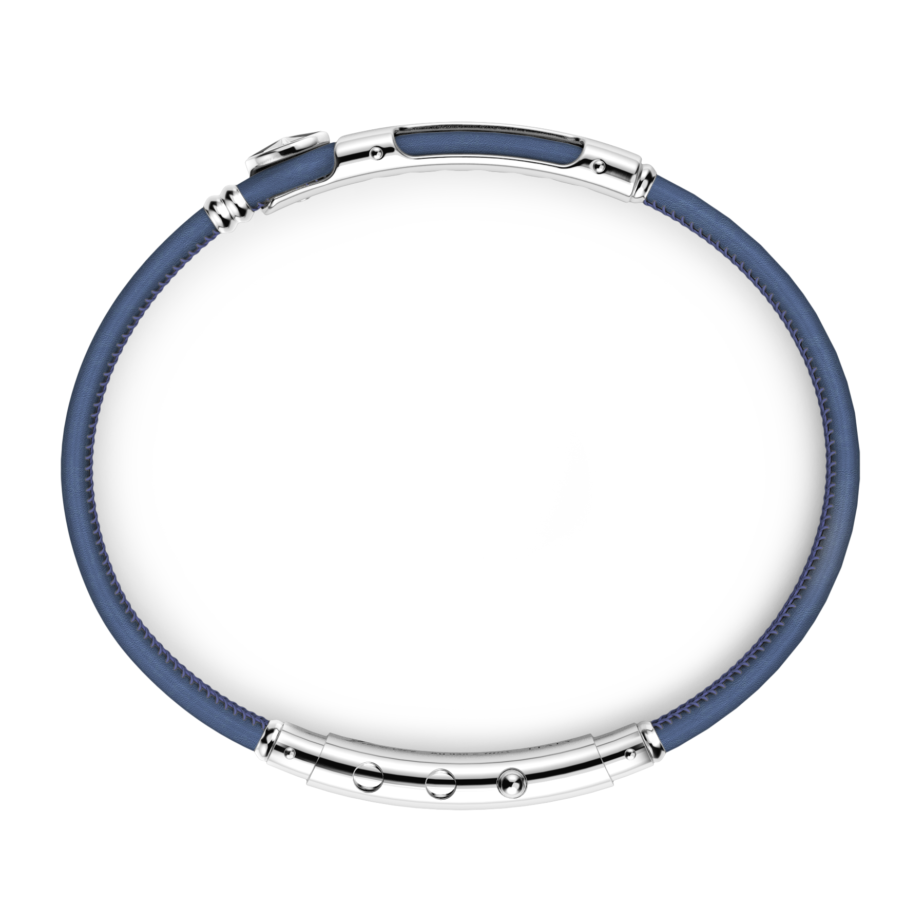 Zancan Blue Leather Sterling Silver Compass Bracelet Top view with clasp fastened