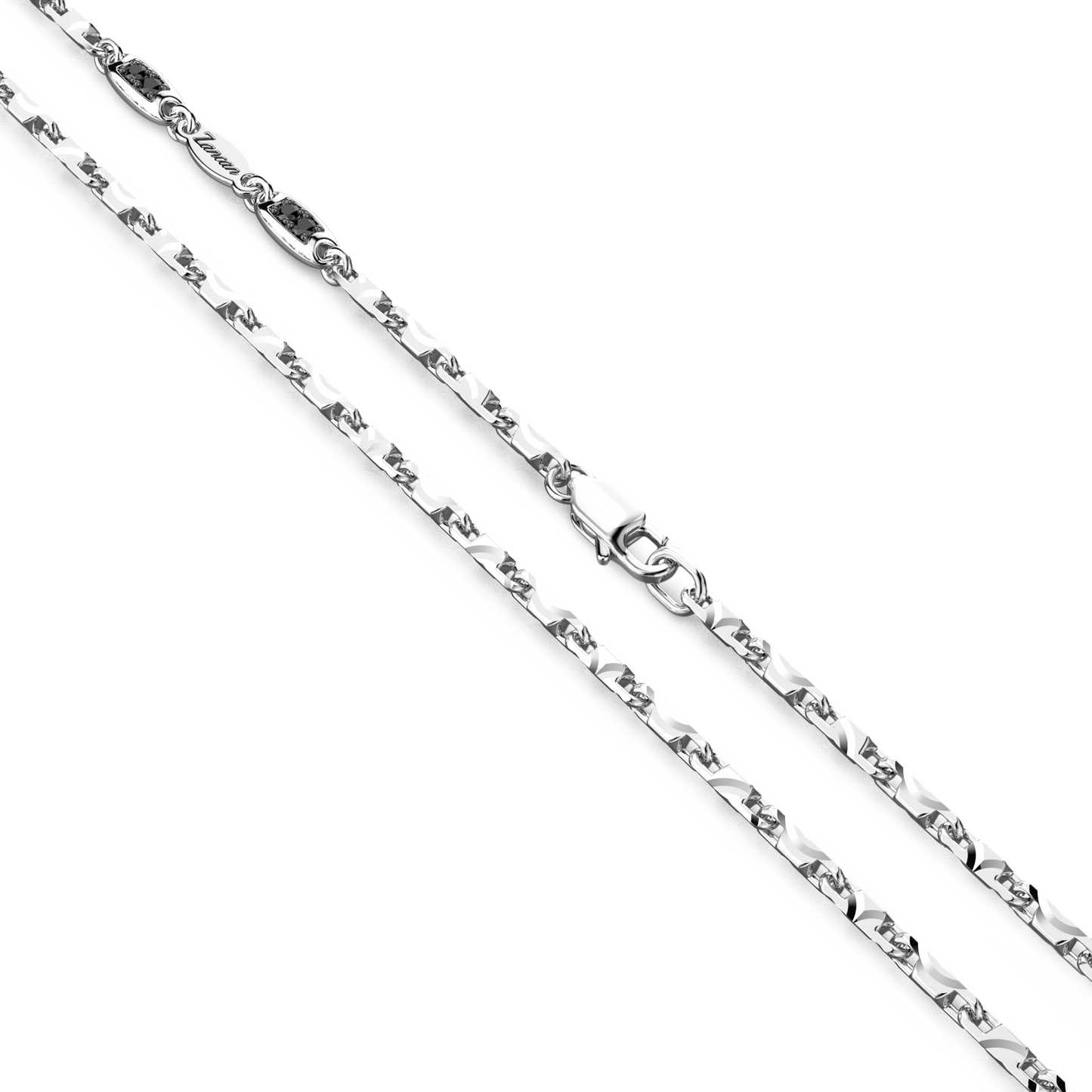 Zancan Light Sterling Silver Geometrical Link Chain Necklace Top view close up
