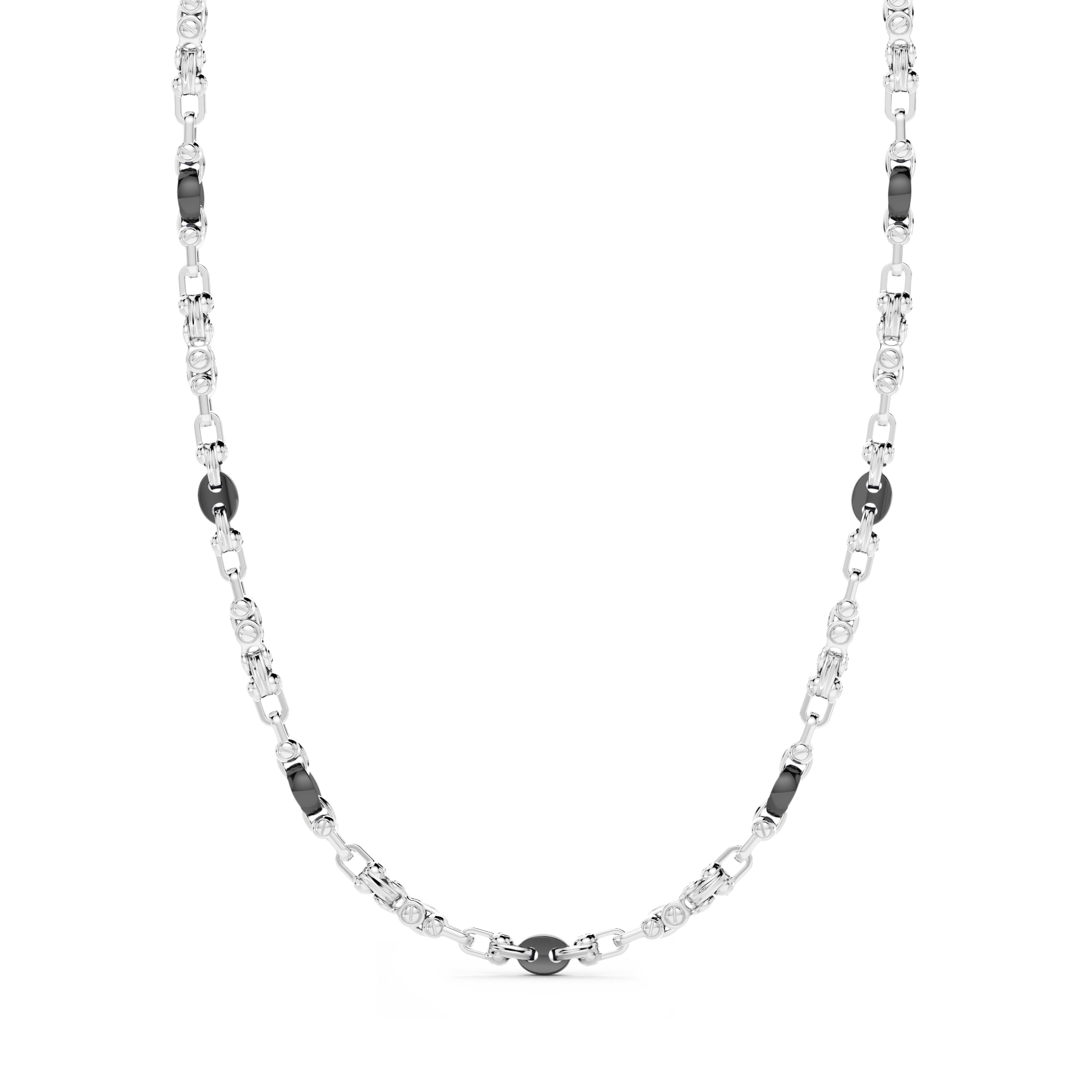 Experience Italian luxury with the Zancan Sterling Silver Geometrical Link &amp; Black Rhodium Chain Necklace. Made from 925 sterling silver, rhodium coated with black rhodium links, this 22" chain offers a secure lobster catch for ultimate peace of mind. Elevate your style with this sleek and sophisticated men's chain.