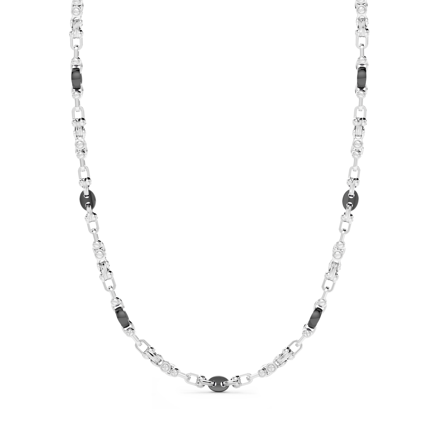 Front view of Zancan Sterling Silver Geometrical Link & Black Rhodium Chain Necklace