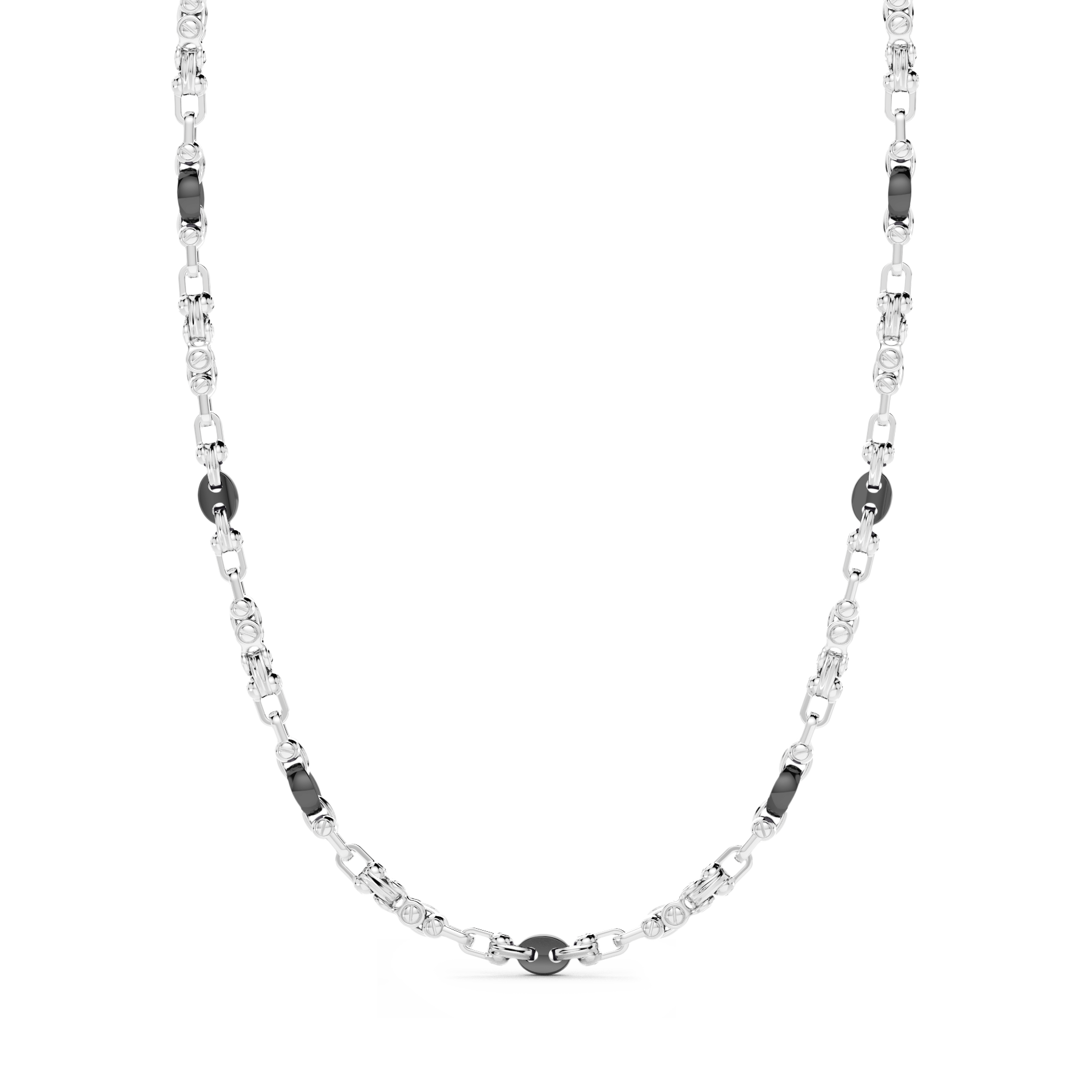 Front view of Zancan Sterling Silver Geometrical Link & Black Rhodium Chain Necklace