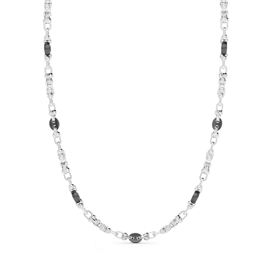 Front view of Zancan Sterling Silver Geometrical Link & Black Rhodium Chain Necklace