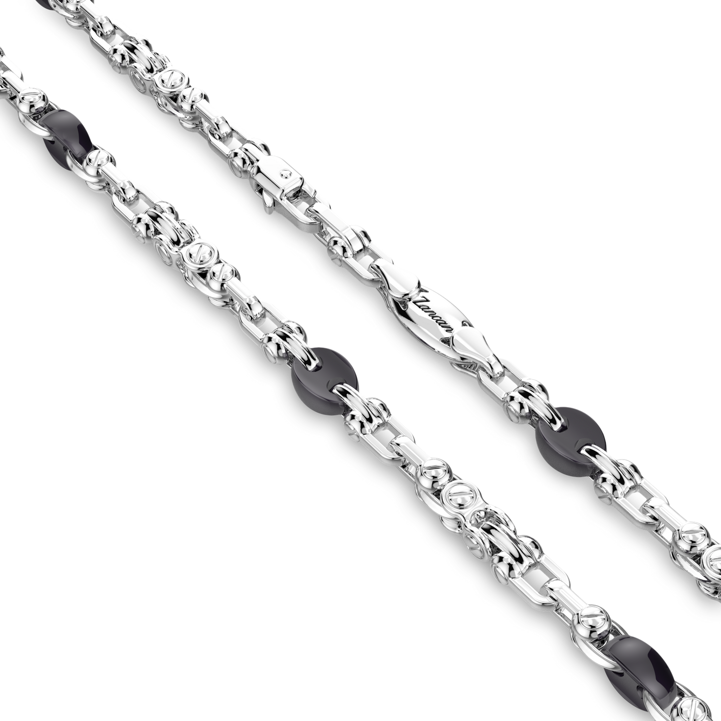 Top view of Zancan Sterling Silver Geometrical Link & Black Rhodium Chain Necklace