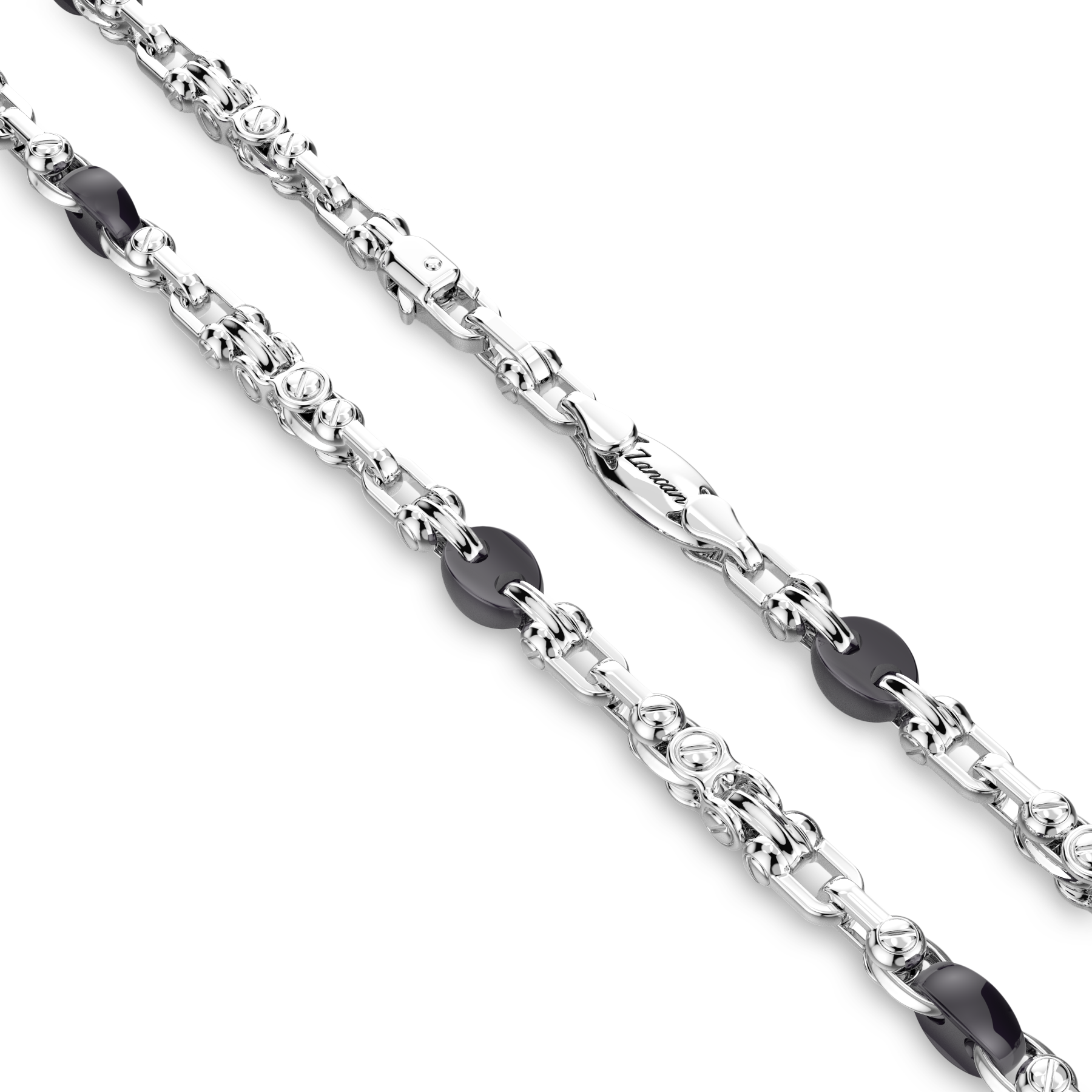 Top view of Zancan Sterling Silver Geometrical Link & Black Rhodium Chain Necklace
