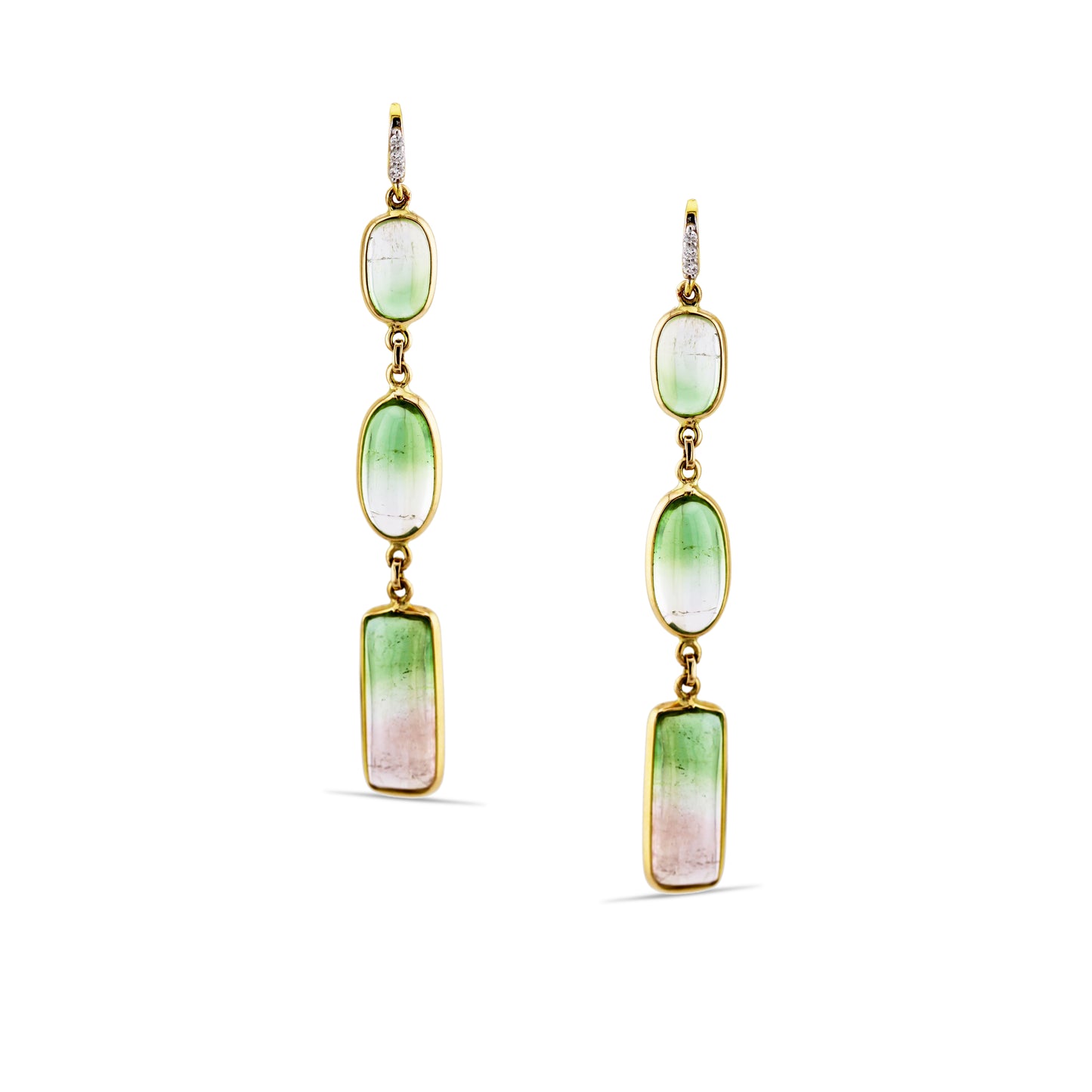 Watermelon Tourmaline Drop and Diamond Earrings 17.00 cts Front view 