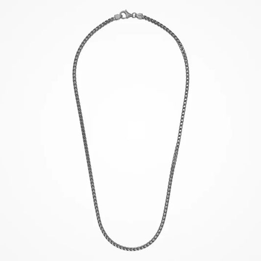 Italian Made Men's Sterling Silver Gunmetal Necklace 22" Top view clasp fastened 