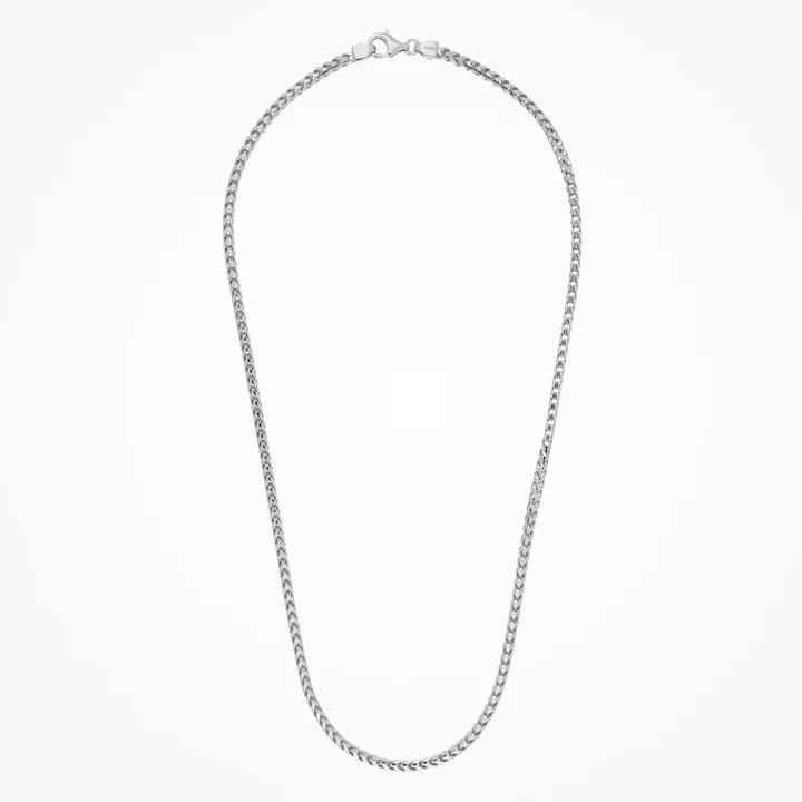 Italian Made Men's Sterling Silver Rhodium Coated Necklace 22" Top view clasp fastened