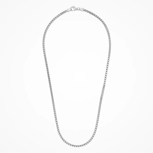 Italian Made Men's Sterling Silver Rhodium Coated Necklace 22" Top view clasp fastened