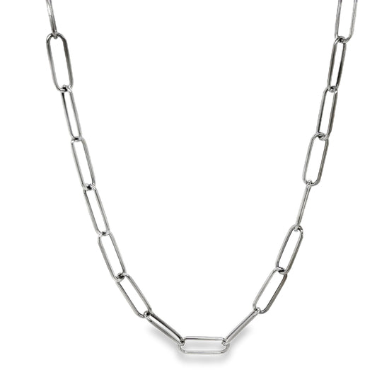 Front View of 14K White Italian Paperclip Link Chain Necklace 16"