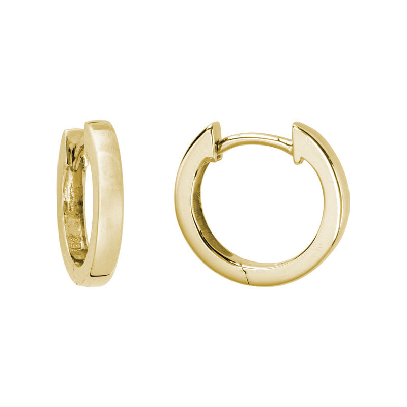 Front and side view of 14k Yellow Square Huggie Earrings 15.00 mm 