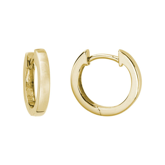 Front and side view of 14k Yellow Square Huggie Earrings 15.00 mm 