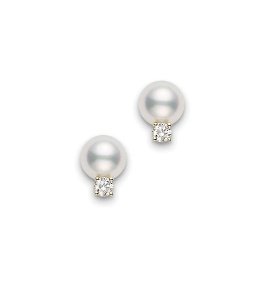 Diamond & Ayoka Cultured Pearl 7.00 mm Pearl Front view 