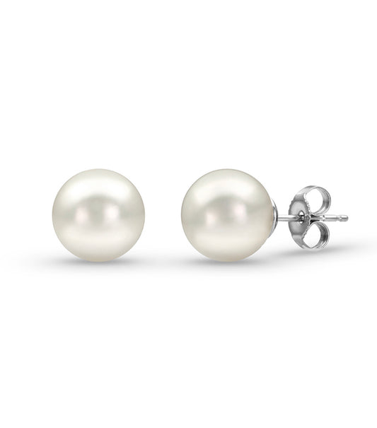 Front and Side View of Akoya Cultured Pearl Studs 6.50 White Gold Front and Side View