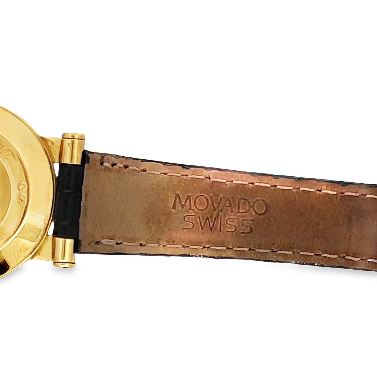 Top view of Estate Ladies 18k Yellow Gold and Diamond Vizio Leather Band Watch