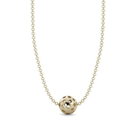 Front view of 14K Yellow Gold Single Pickleball Necklace