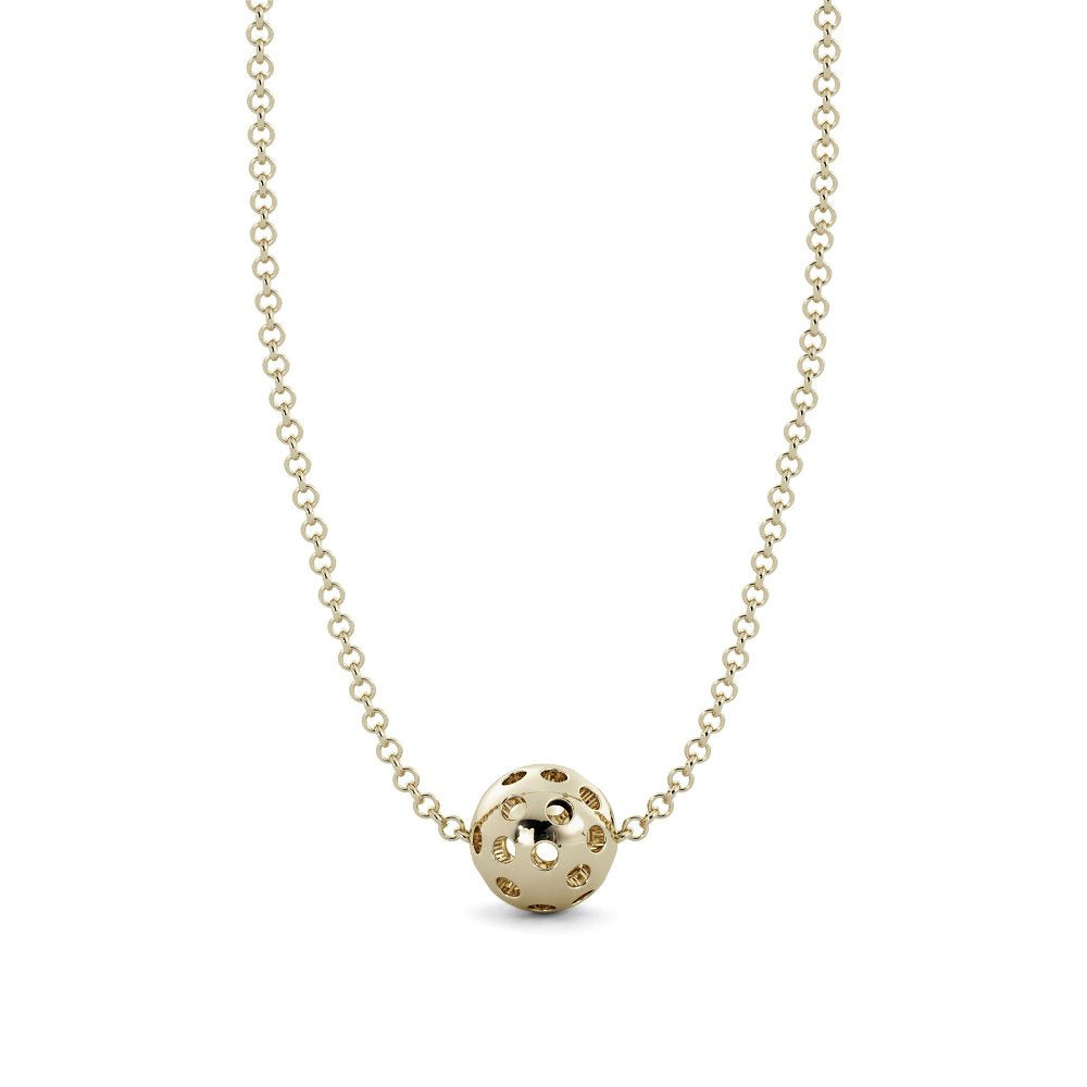 Glitter like a star with our Single Pickleball Necklace. Crafted with luxe 14K gold, this 18" long necklace is a perfect way to add sparkle and shine to any ensemble. Celebrate your love for the game with this timeless and beautiful piece.