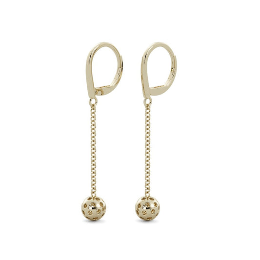 Front view of 14K Yellow Gold Single Pickleball Earrings