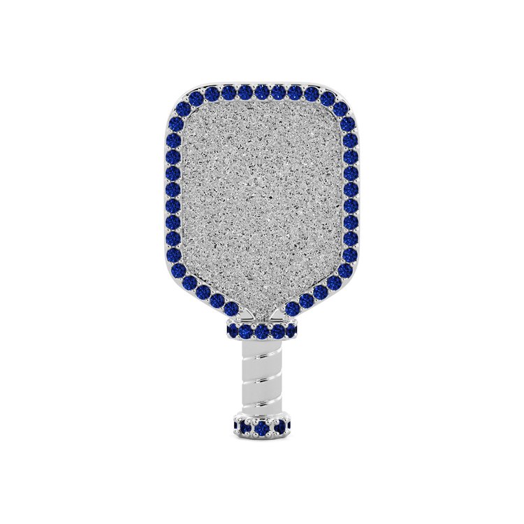 Front view of Pickleball Sapphire Pendant Silver Pendant Necklace