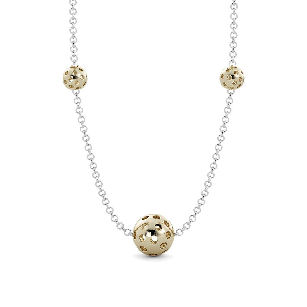Front view of 14K Yellow Gold-plated & Sterling Silver Pickleball Necklace