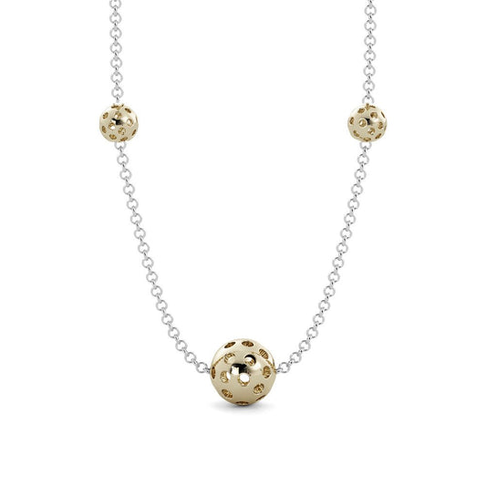Front view of 14K Yellow Gold-plated & Sterling Silver Pickleball Necklace