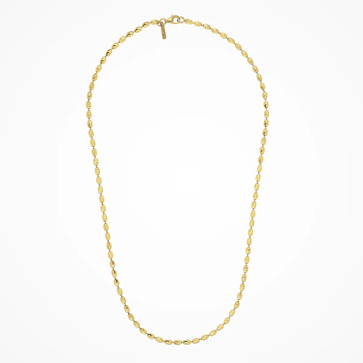 Front View of Sterling Silver Bead Diamond Cut Necklace Yellow Gold Plated
